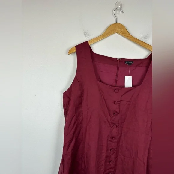 Ann Taylor Linen Blend Square Neck Button Down Midi Dress Women’s 16 NWT - Picture 4 of 8